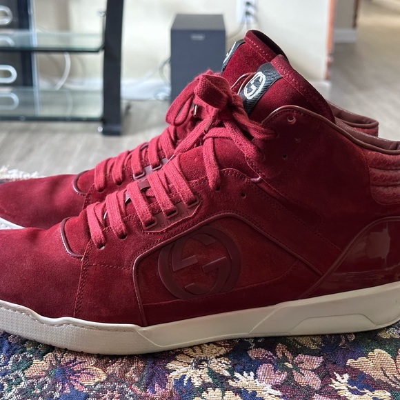 Gucci GG Hightop Red Suede Leather Men’s Fashion Sneakers Size 13 C - Picture 4 of 13